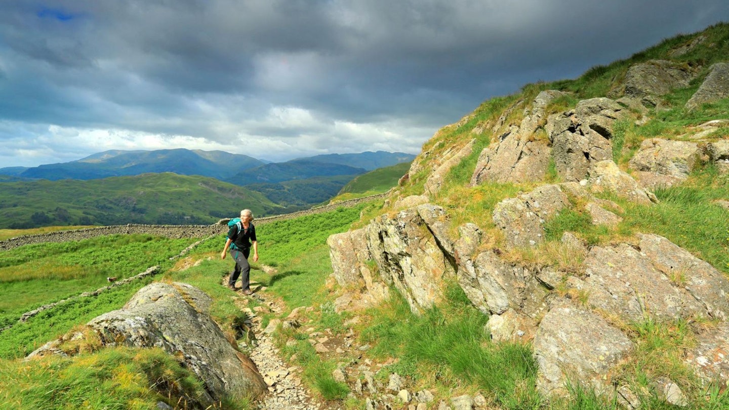 Walker Heading for Low Pike from Ambleside Fairfield Horseshoe summer