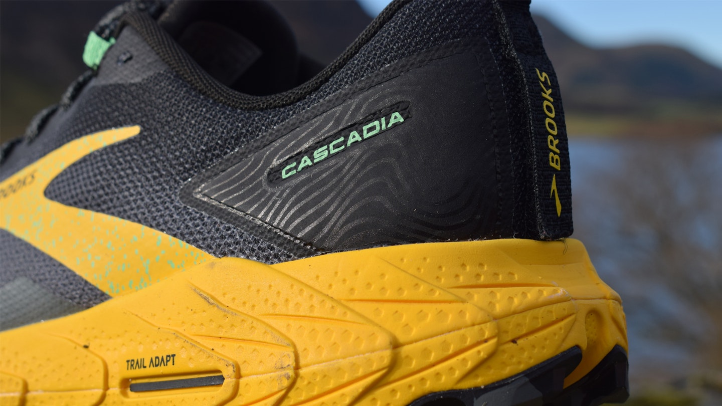 Heel of the Brooks Cascadia 17 trail running shoe