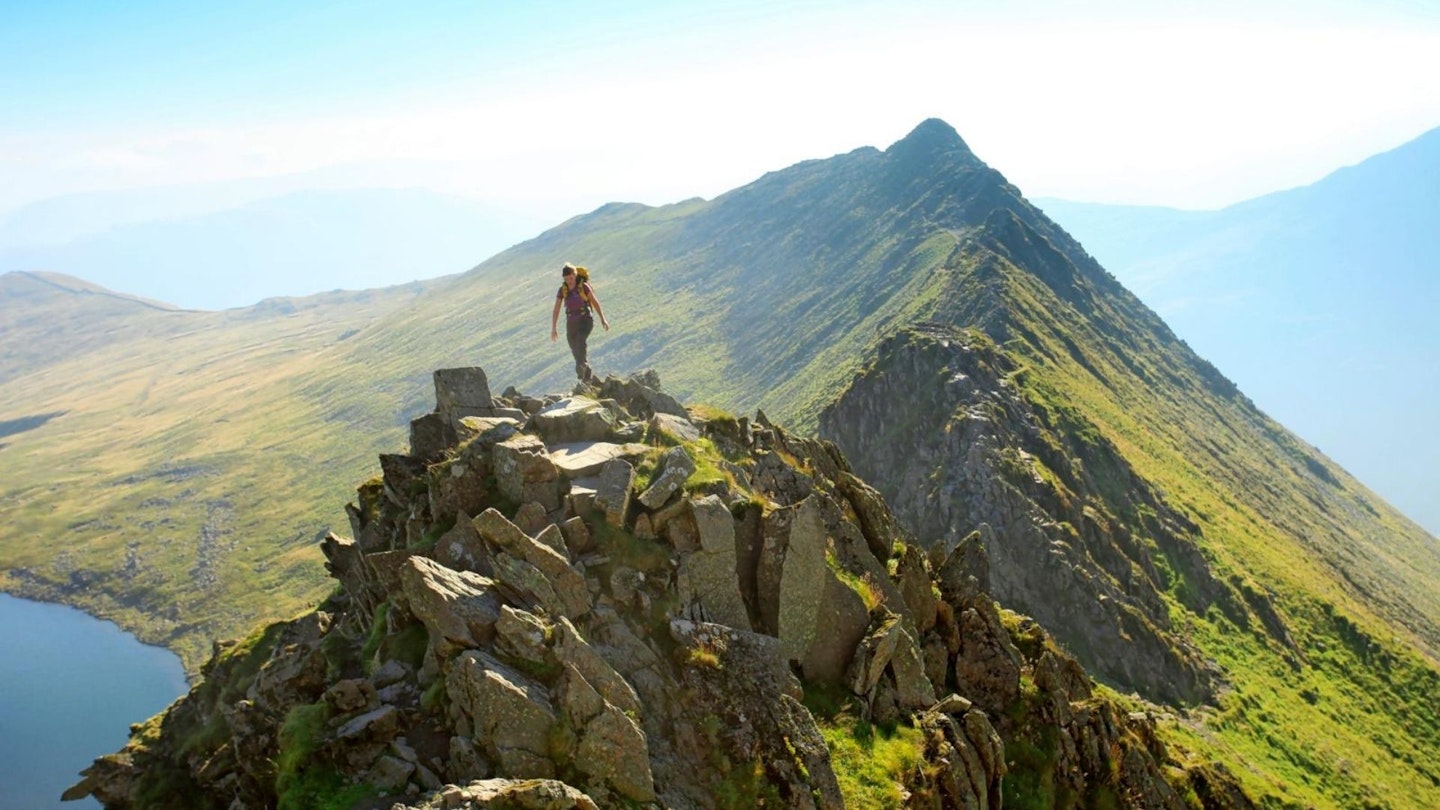 Hiker on Striding Edge Lake District