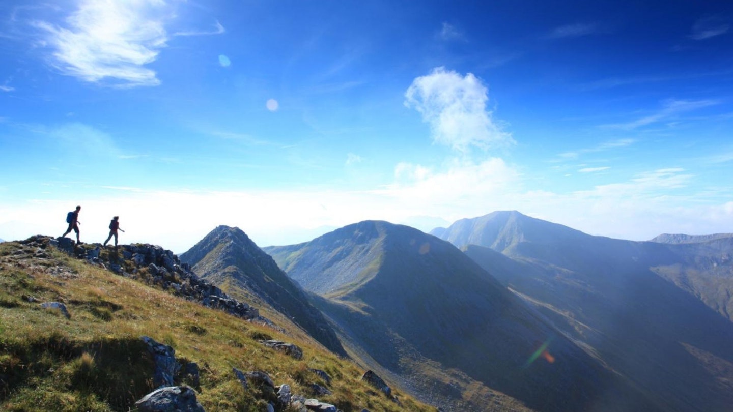 Hikers on the Ring of Steall Mamores Scottish Highlands