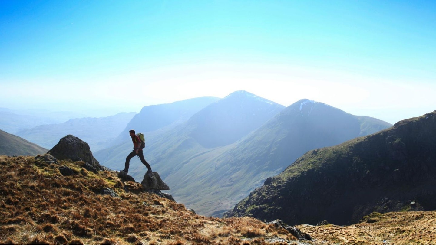 Hiker on the Kentmere Horseshoe walk Lake Distrist