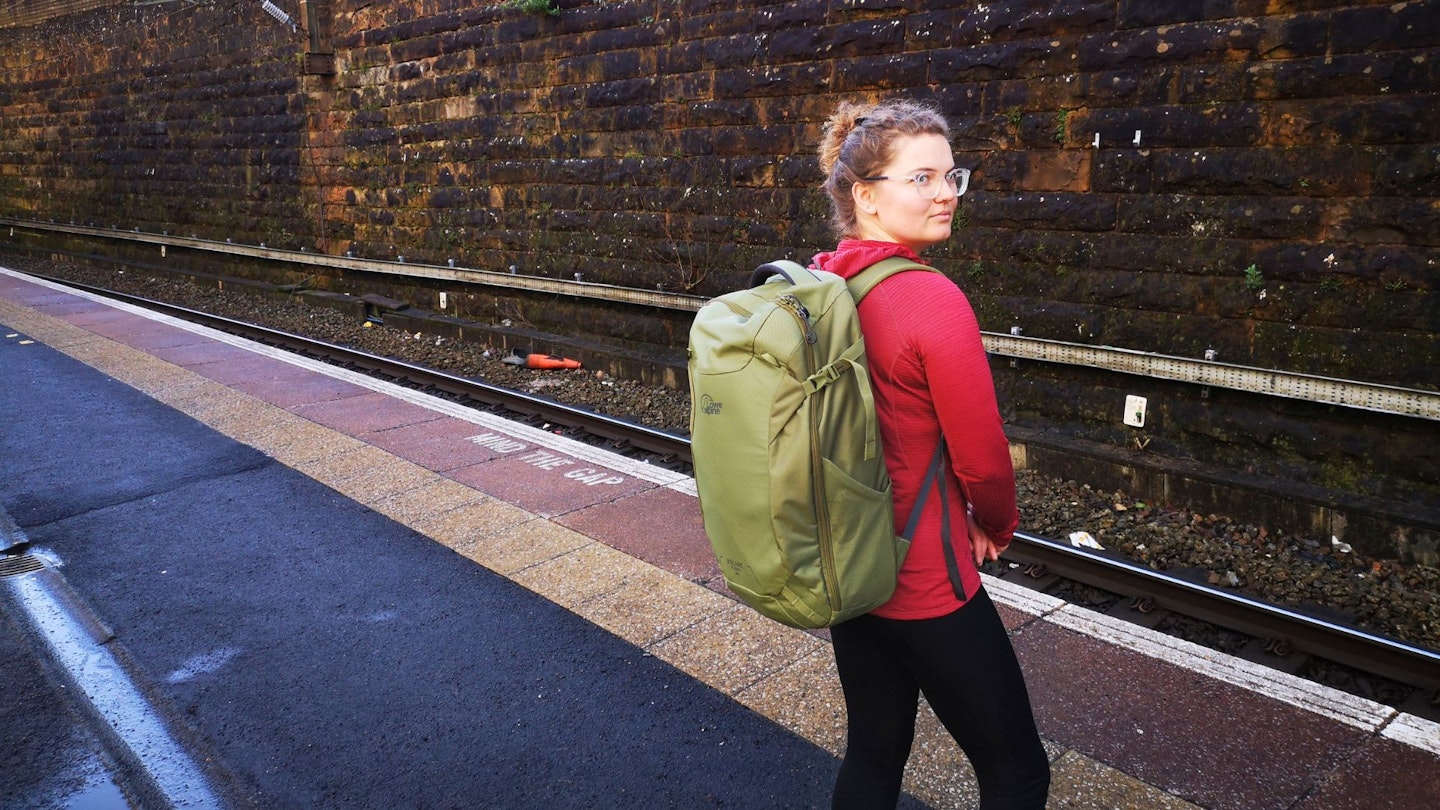 Lowe Alpine Escape Flight 36 in use at a train station