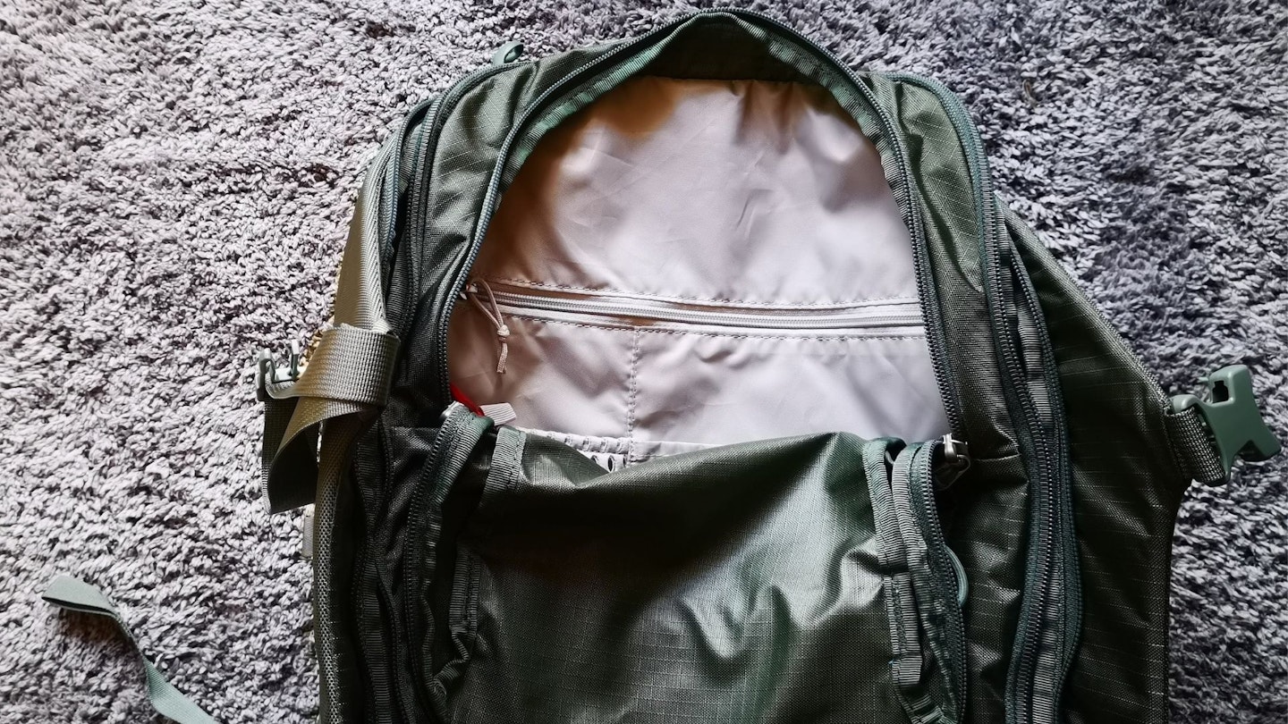 the inside of the front pocket on the Osprey Sojourn Porter 30L