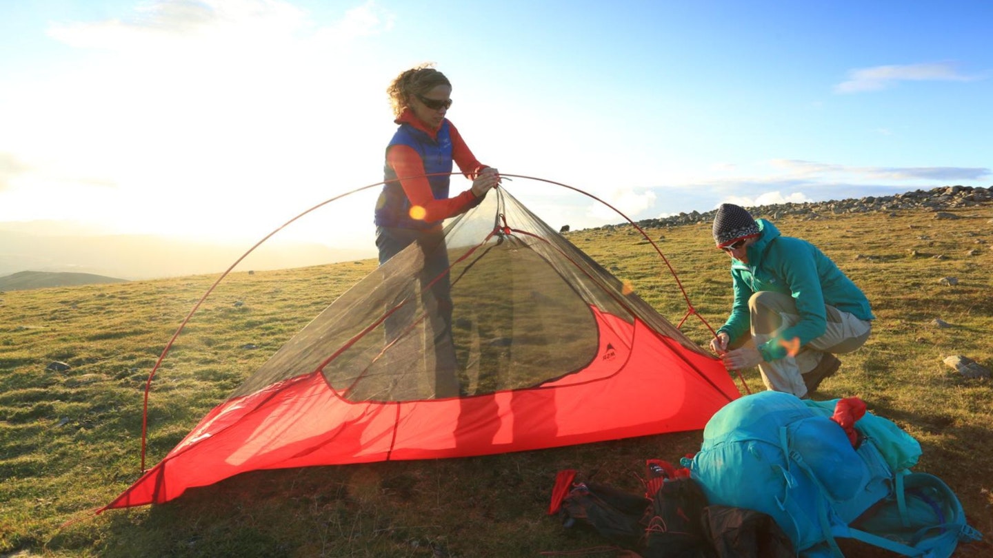 Pitching tent wild camping lake district