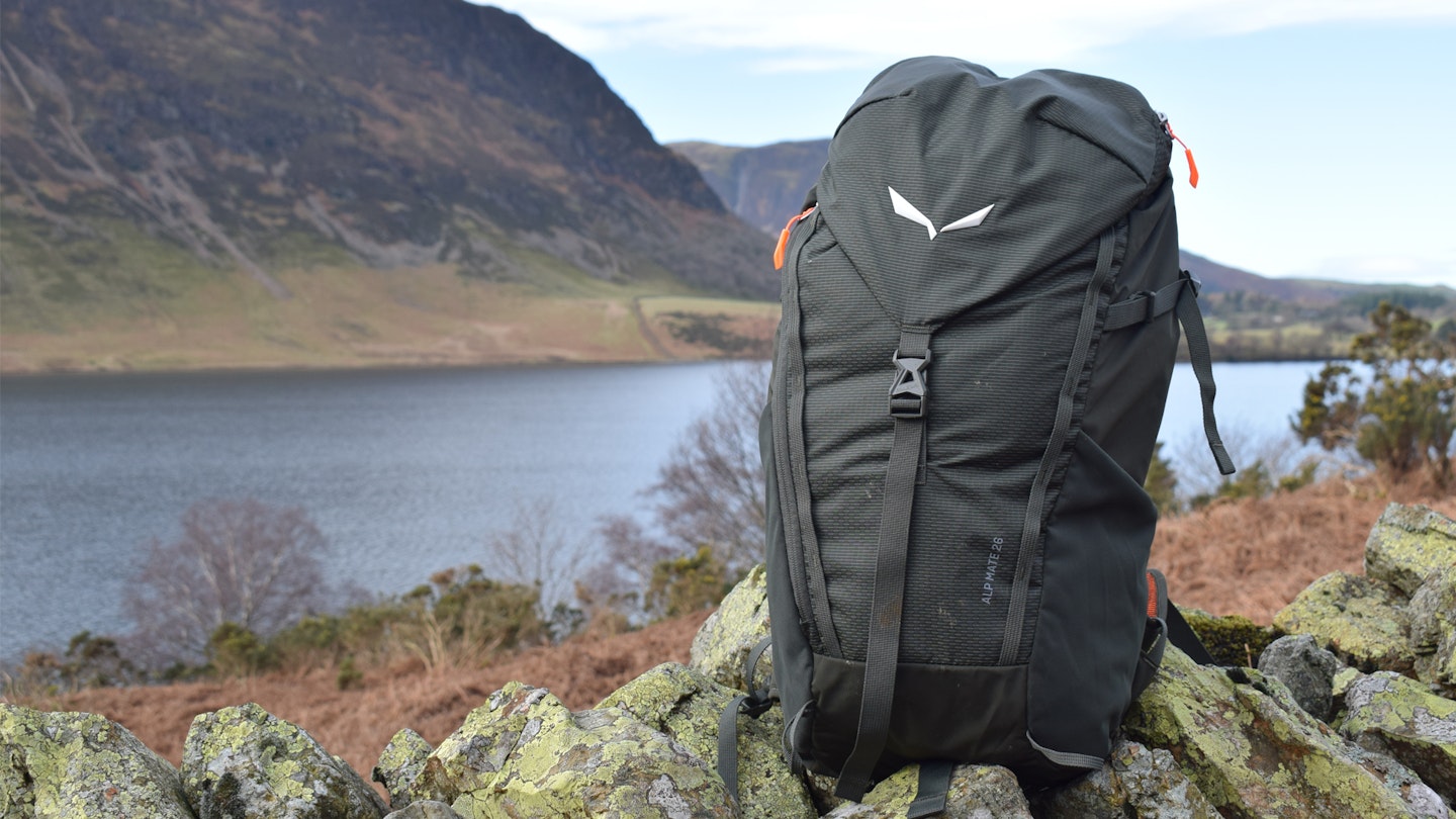 Salewa Alp Mate 26 Backpack on some rocks