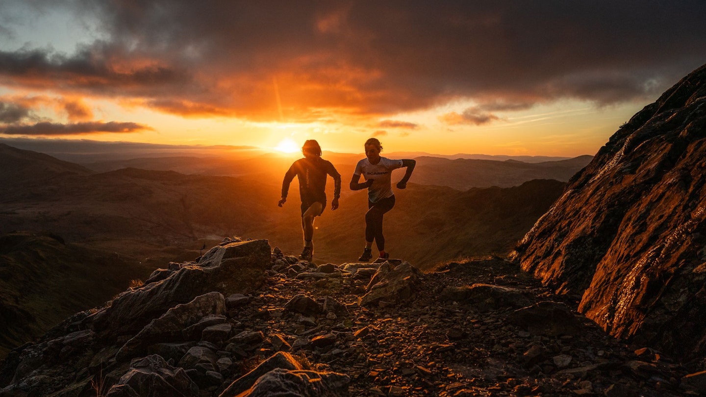 Two trail runners on Crib Goch Snowdonia