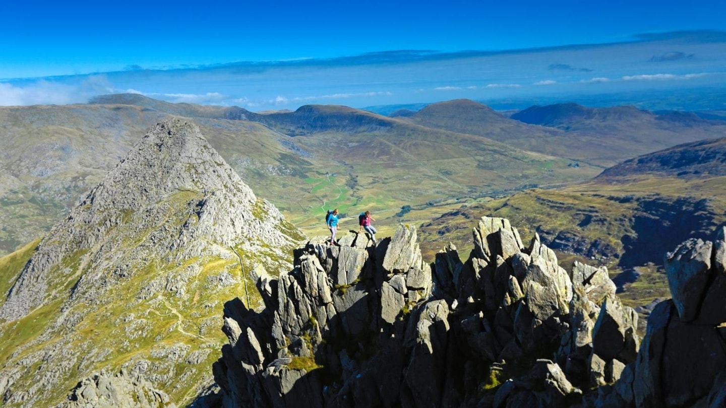 Scrambling Bristly Ridge Glder Fach Snowdonia Tryfan behind