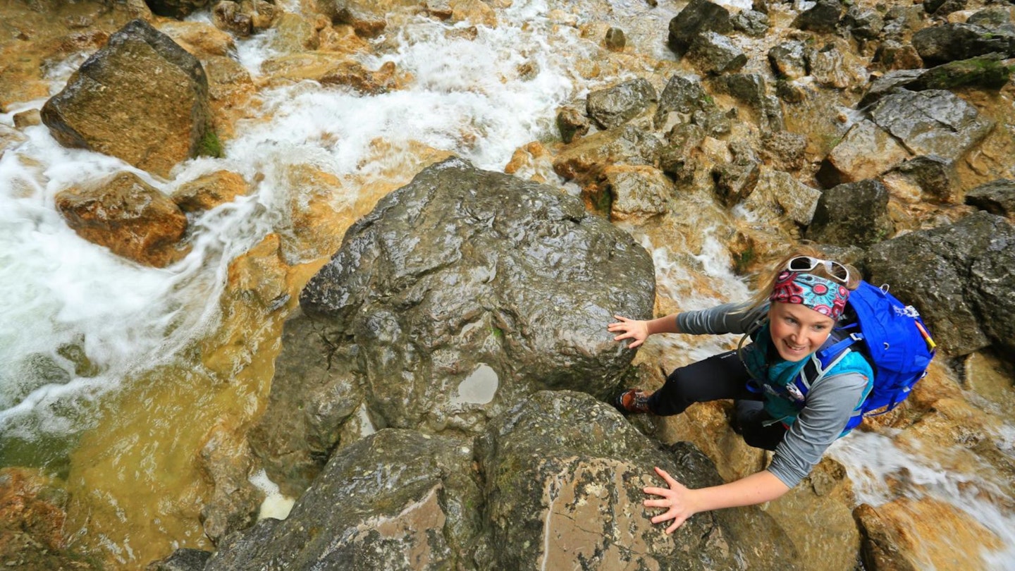 Scrambling Gordale Scar Malham Yorkshire Dales