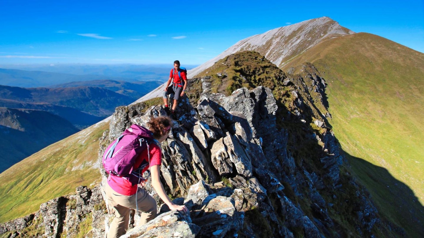 Scrambling on Stob Coire Mhail heading for Sgurr a Mhaim Ring of Steall Glen Nevis Scotland