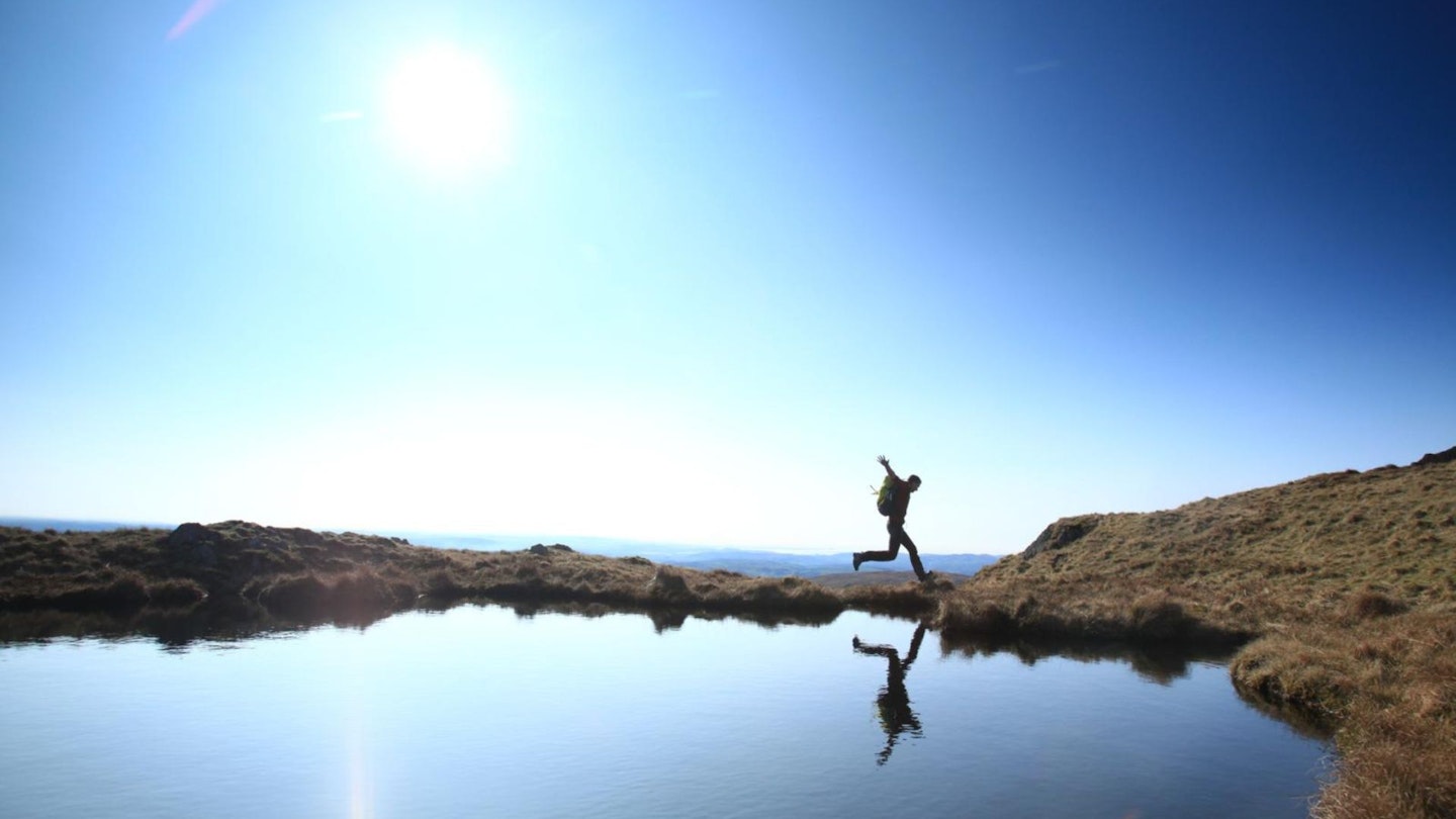 Tarn jumping on Yoke Kentmere Horseshoe Lake District