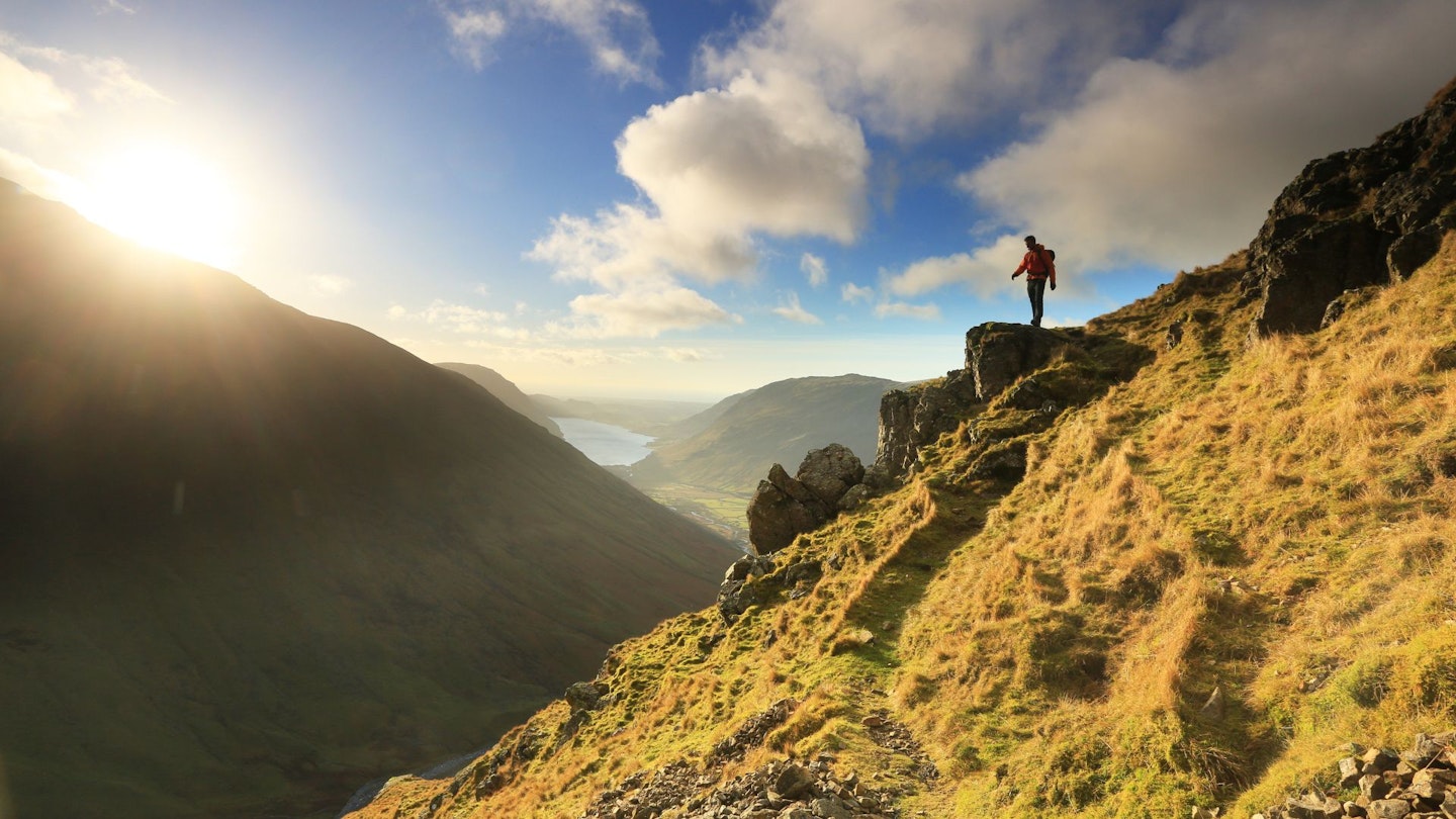 Great Gable Climbers Traverse with Lingmell and Wasdale behind in the Lake District