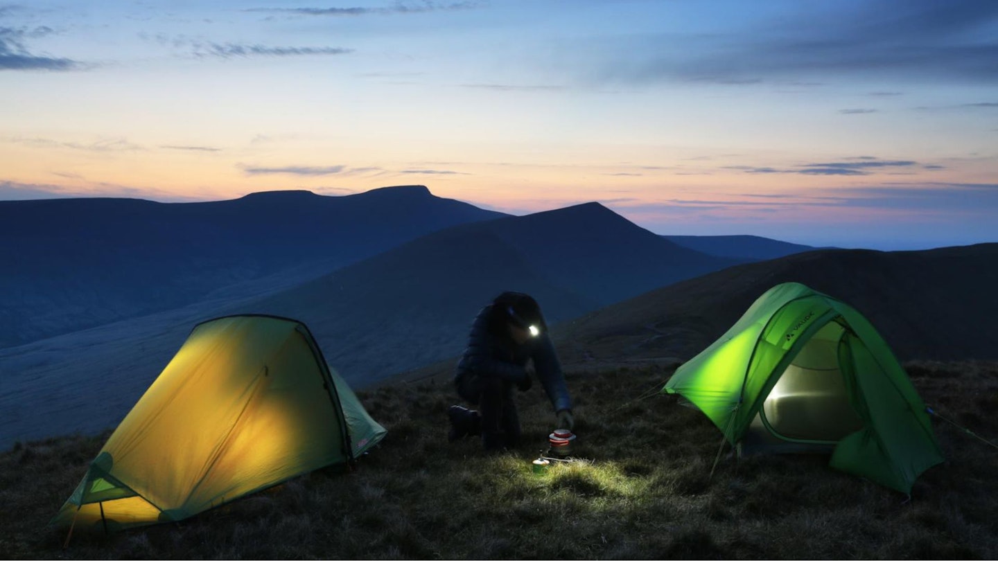 Two tents at dusk, wild camping Brecon Beacons