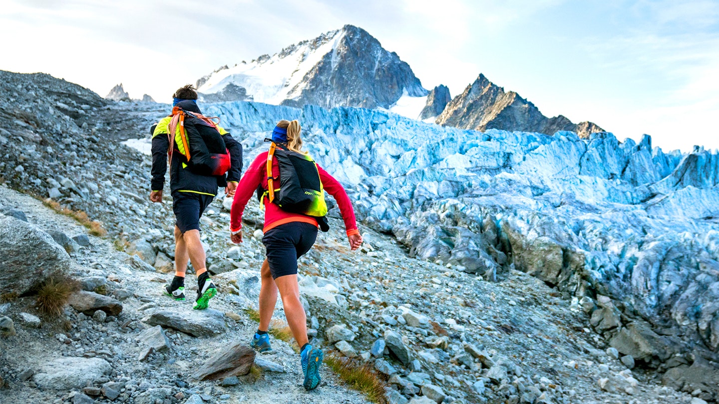 burning legs on snowy mountain trail climbs