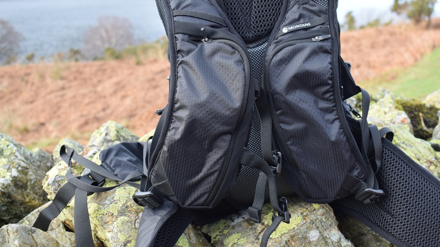 chest and shoulder straps of the montane trailblazer 25l hiking backpack