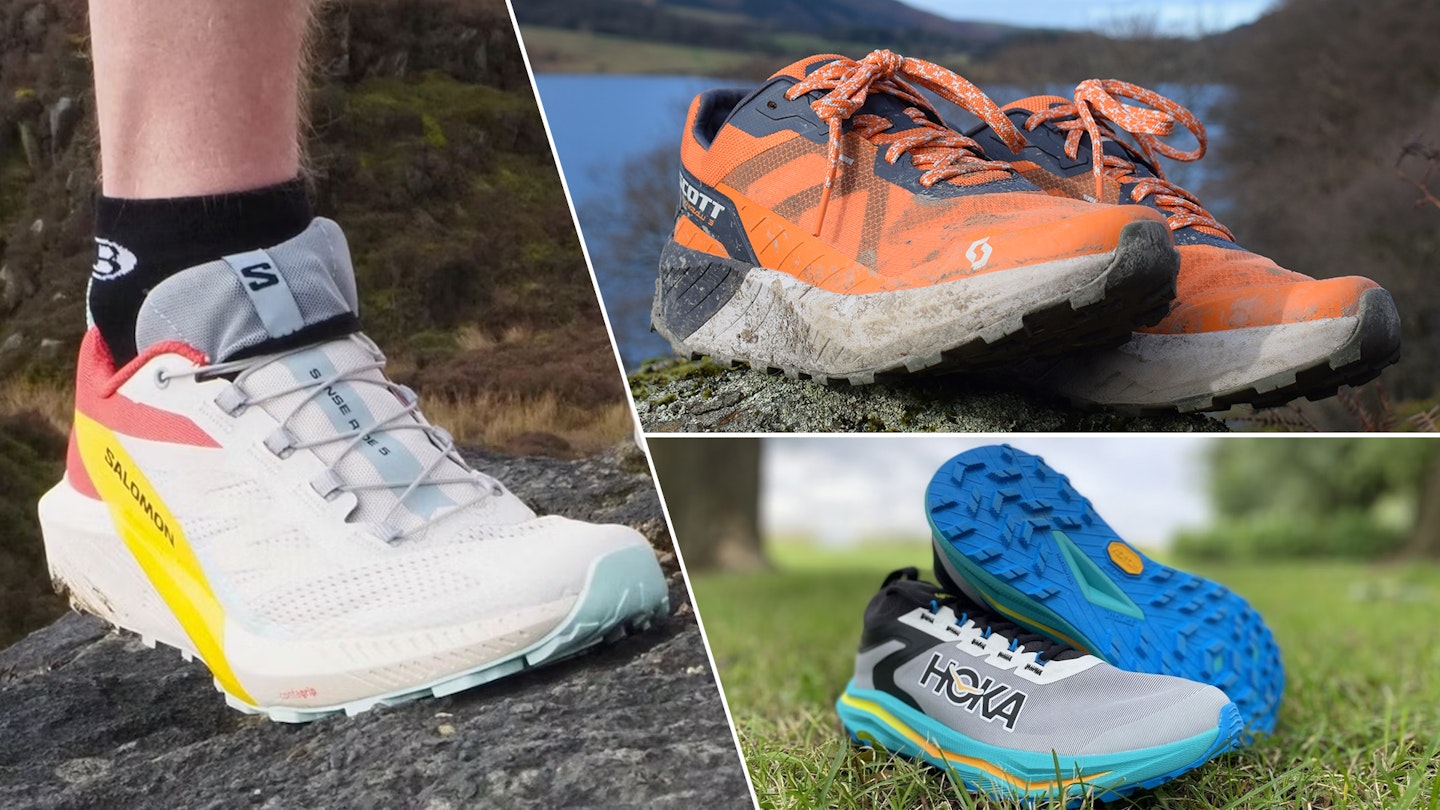comparing trail running shoes from scott, hoka, and salomon
