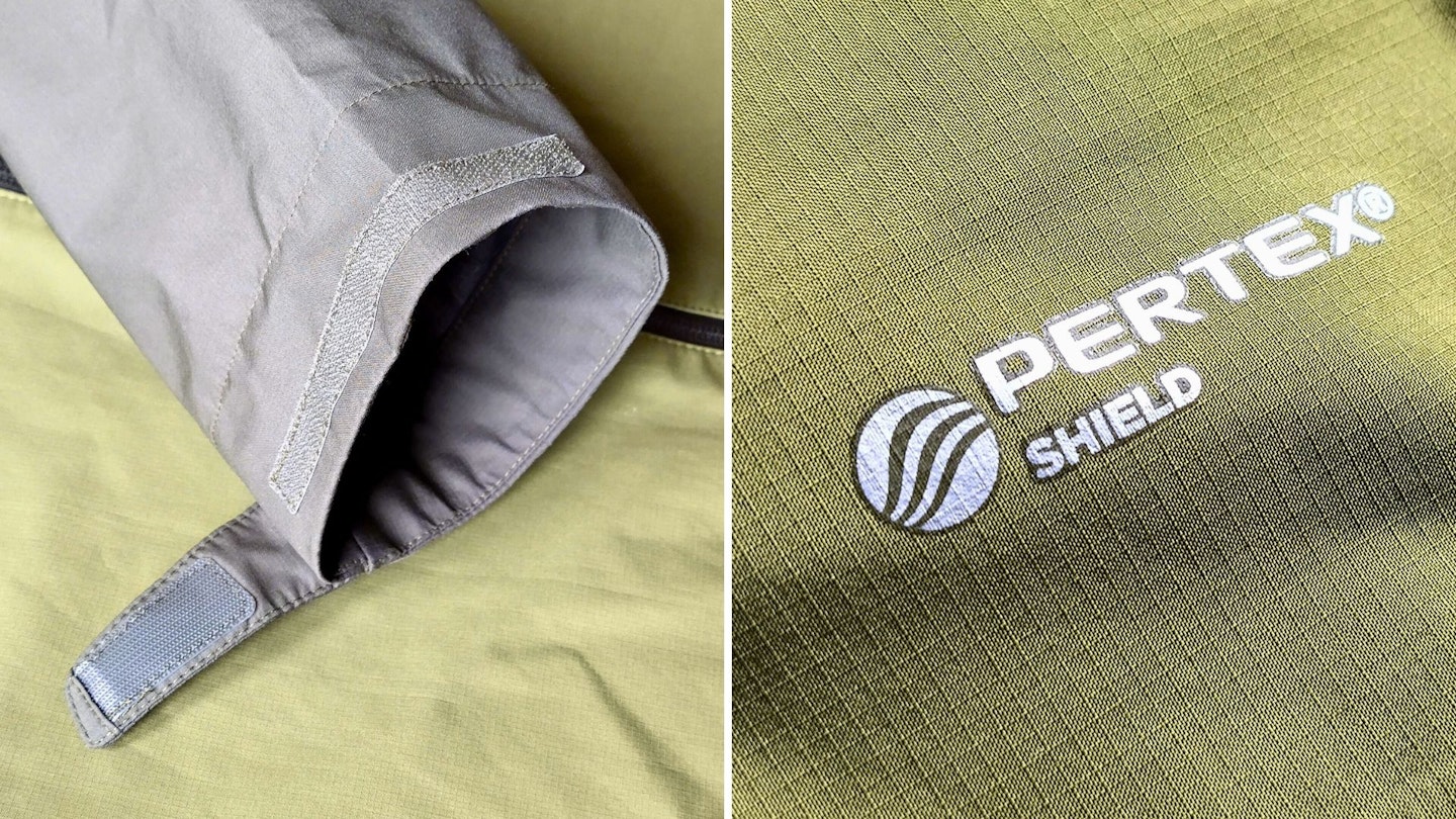 Closeups of Rab Arc Eco Waterproof Jacket features