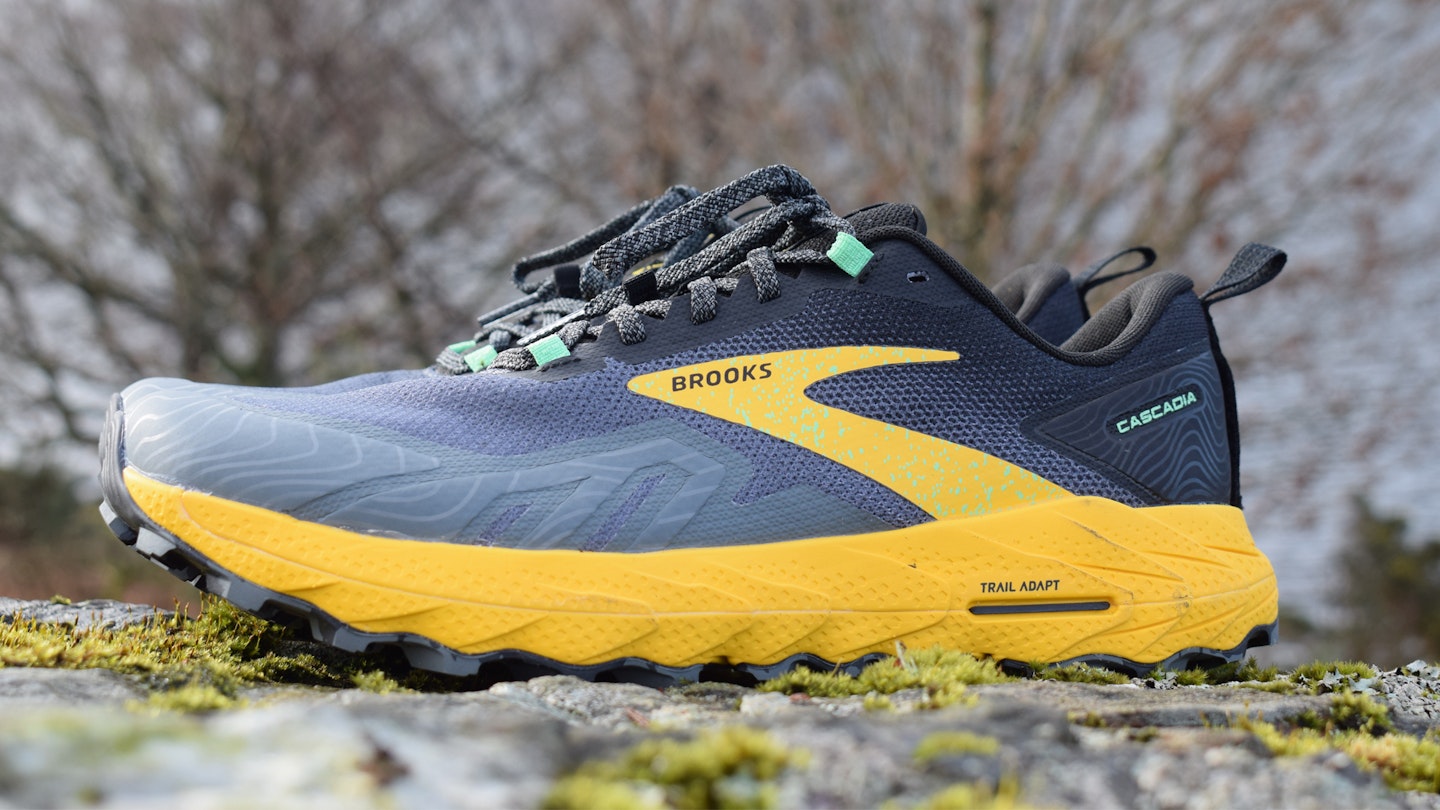 side profile shot of the Brooks Cascadia 17 trail running shoe