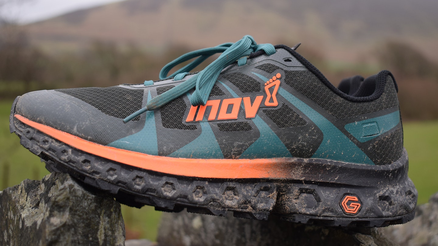 side shot of Inov8 Trailfly Ultra G 300 Max trail running shoe