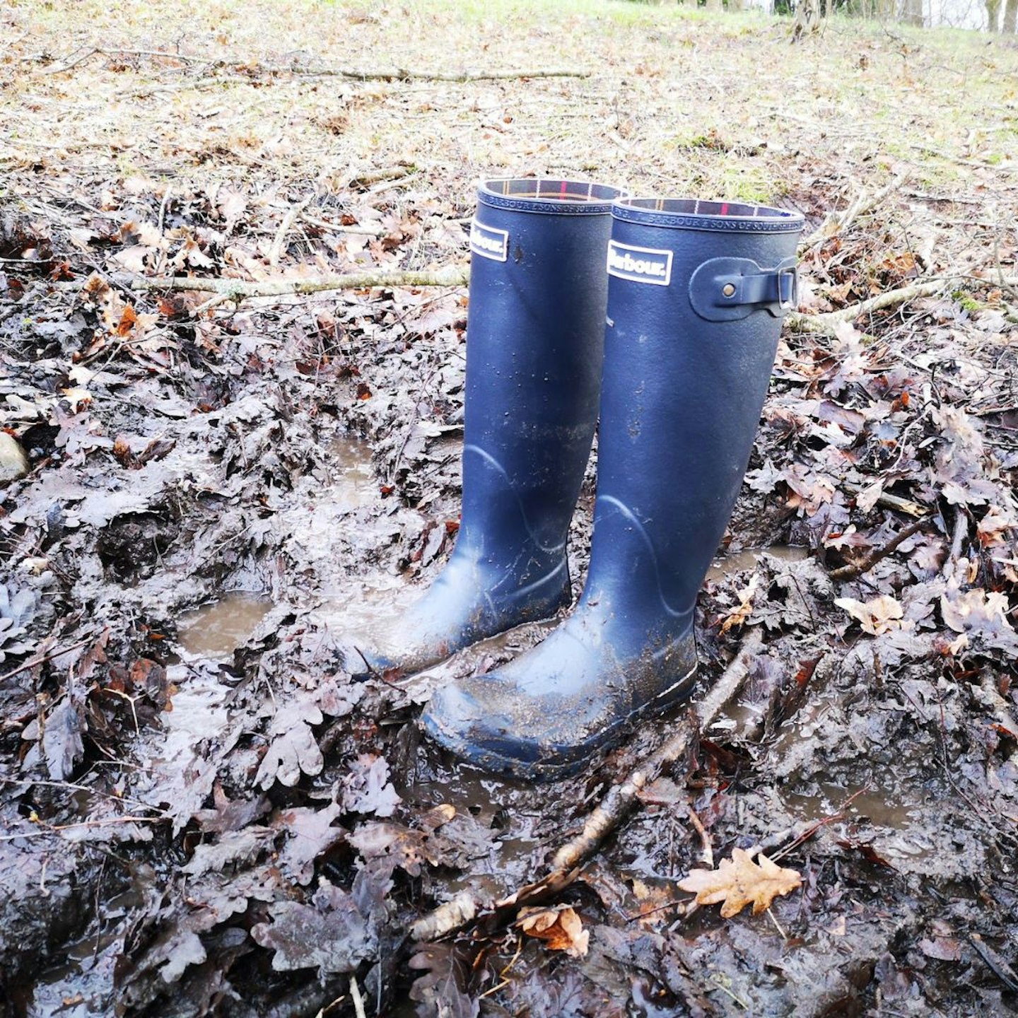 barbour wellies in the mud