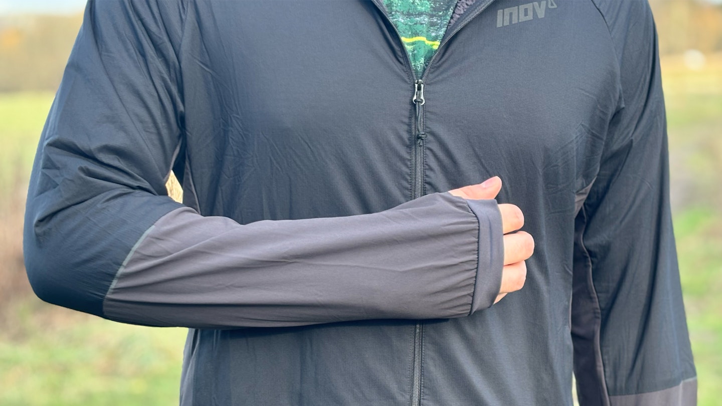 the sleeves of the inov8 performance hybrid jacket