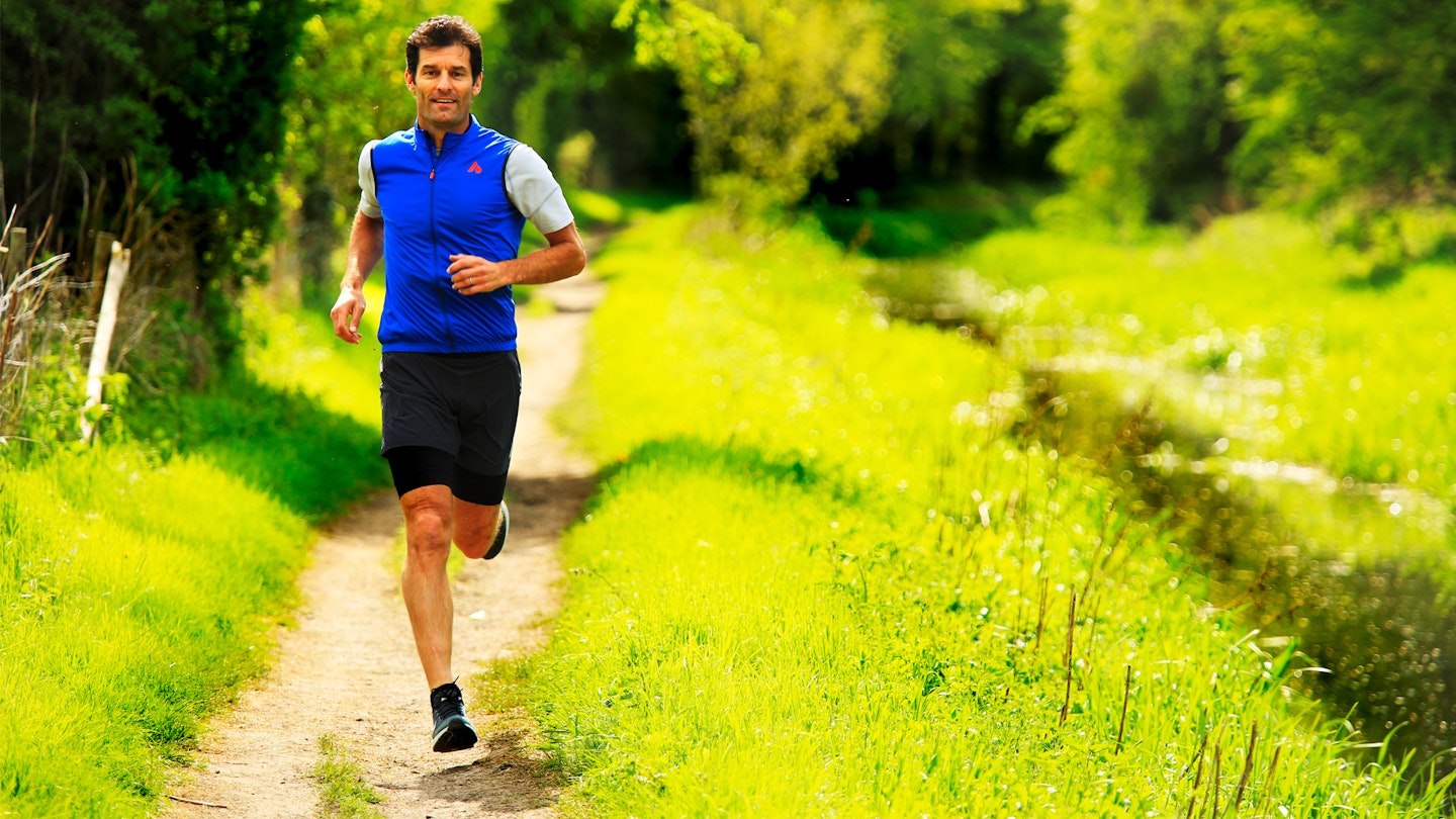 trail runner on woodland path in the sun