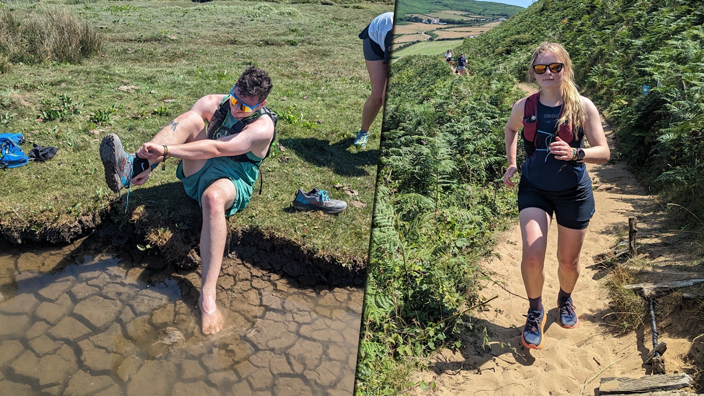 Kate Milsom and Milo Wilson trail running in Gower at Love Trails