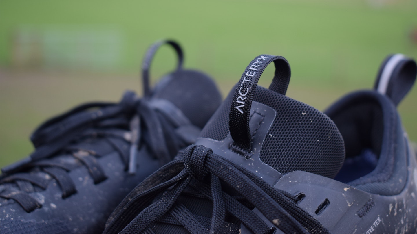 Laces and tongue on the Arcteryx Sylan trail running shoes