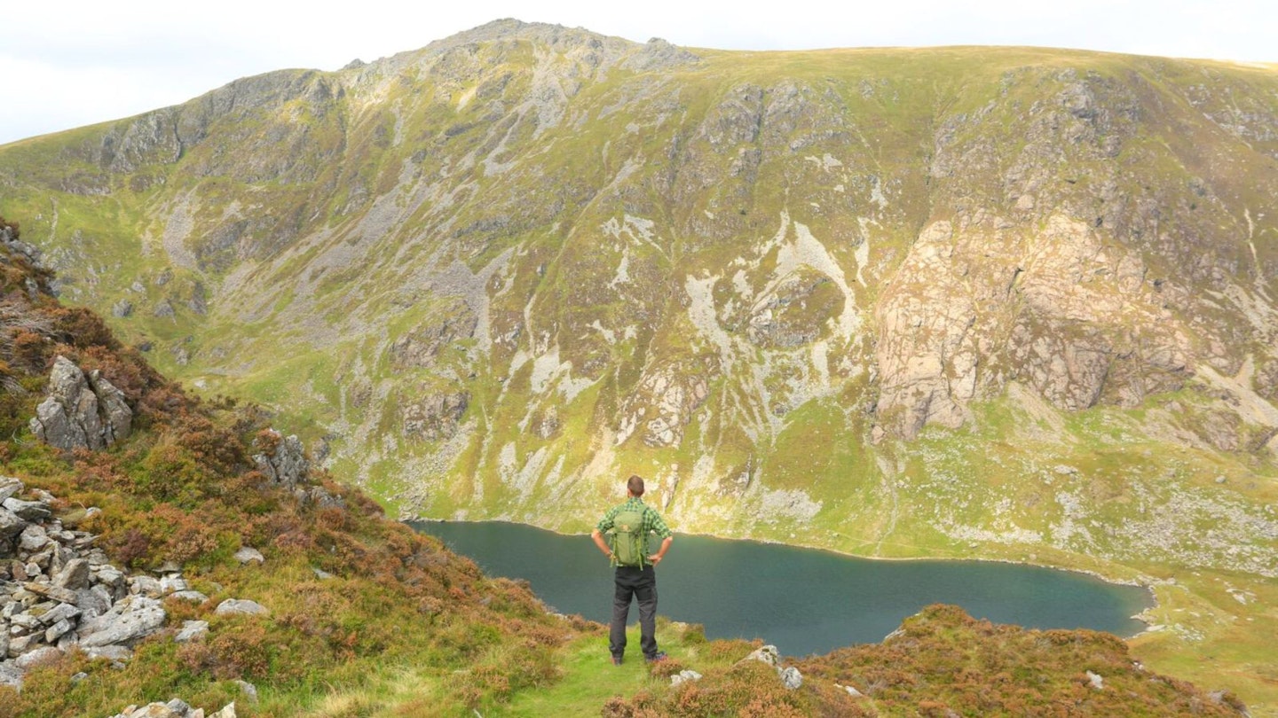 Looking over Llyn Cau Minfford Path Snowdonia Cadair Idris