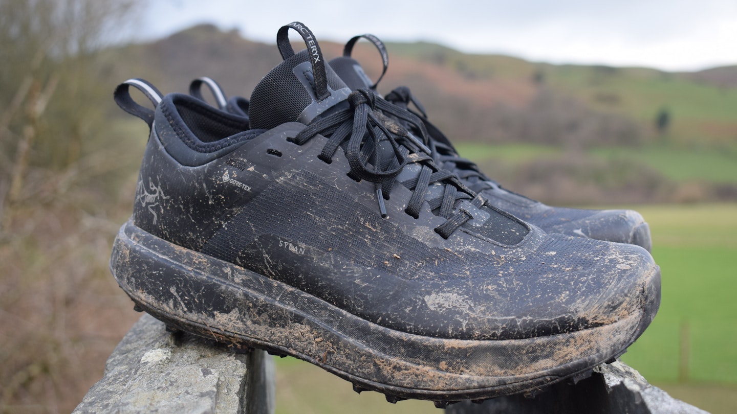 Muddy Arcteryx Sylan trail running shoes