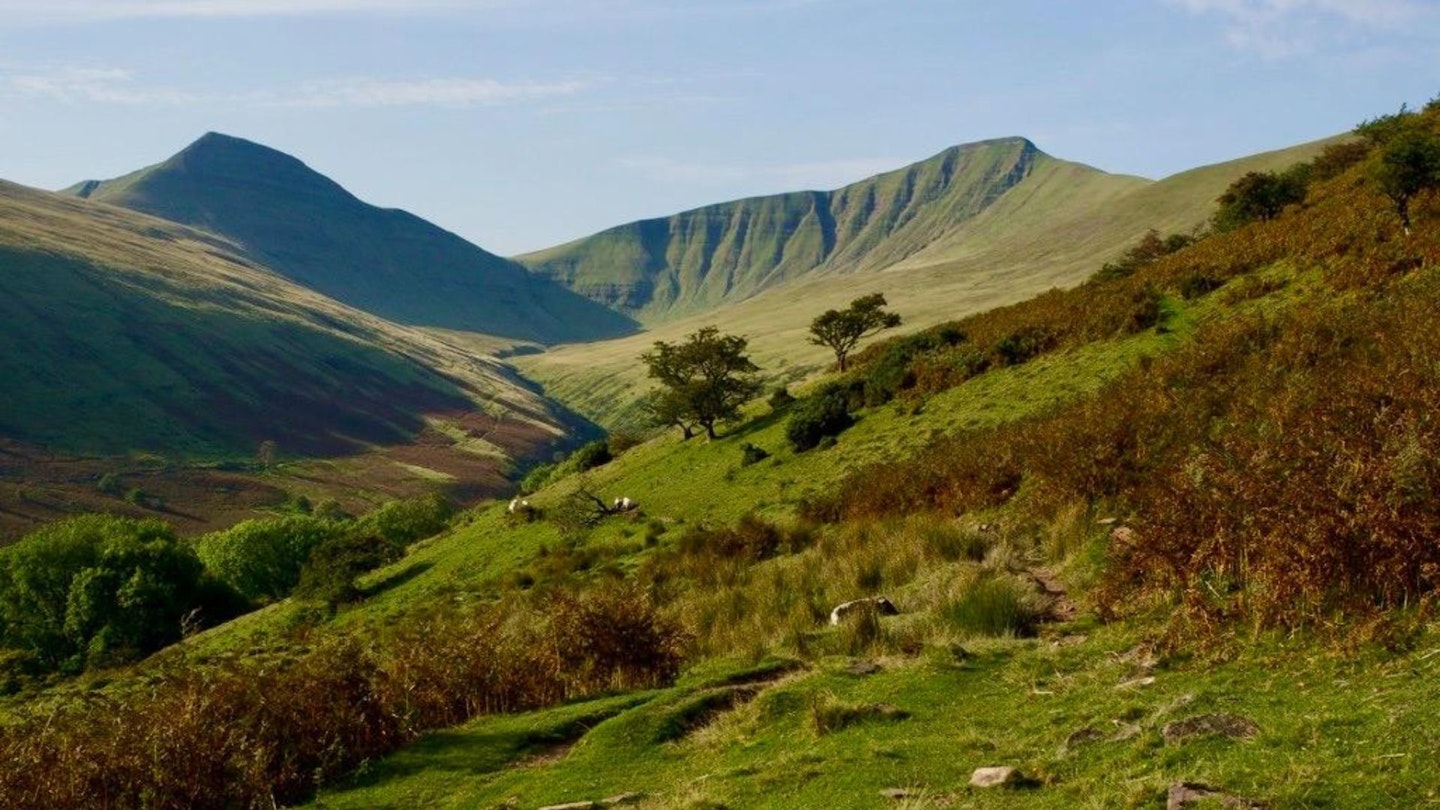 Pen y Fan and Cribyn from the path into Cwm Sere Brecon Beacons