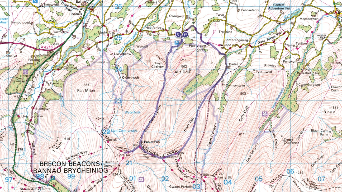 Pen y Fan walking route map