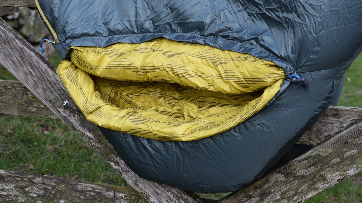 Top of Thermarest Questar sleeping bag on a wooden gate
