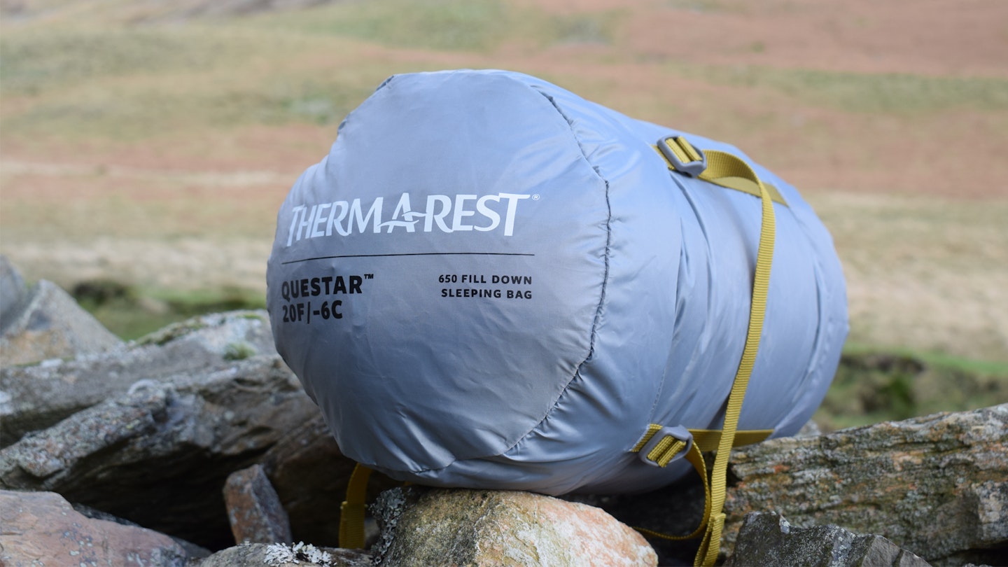 packed Thermarest Questar sleeping bag