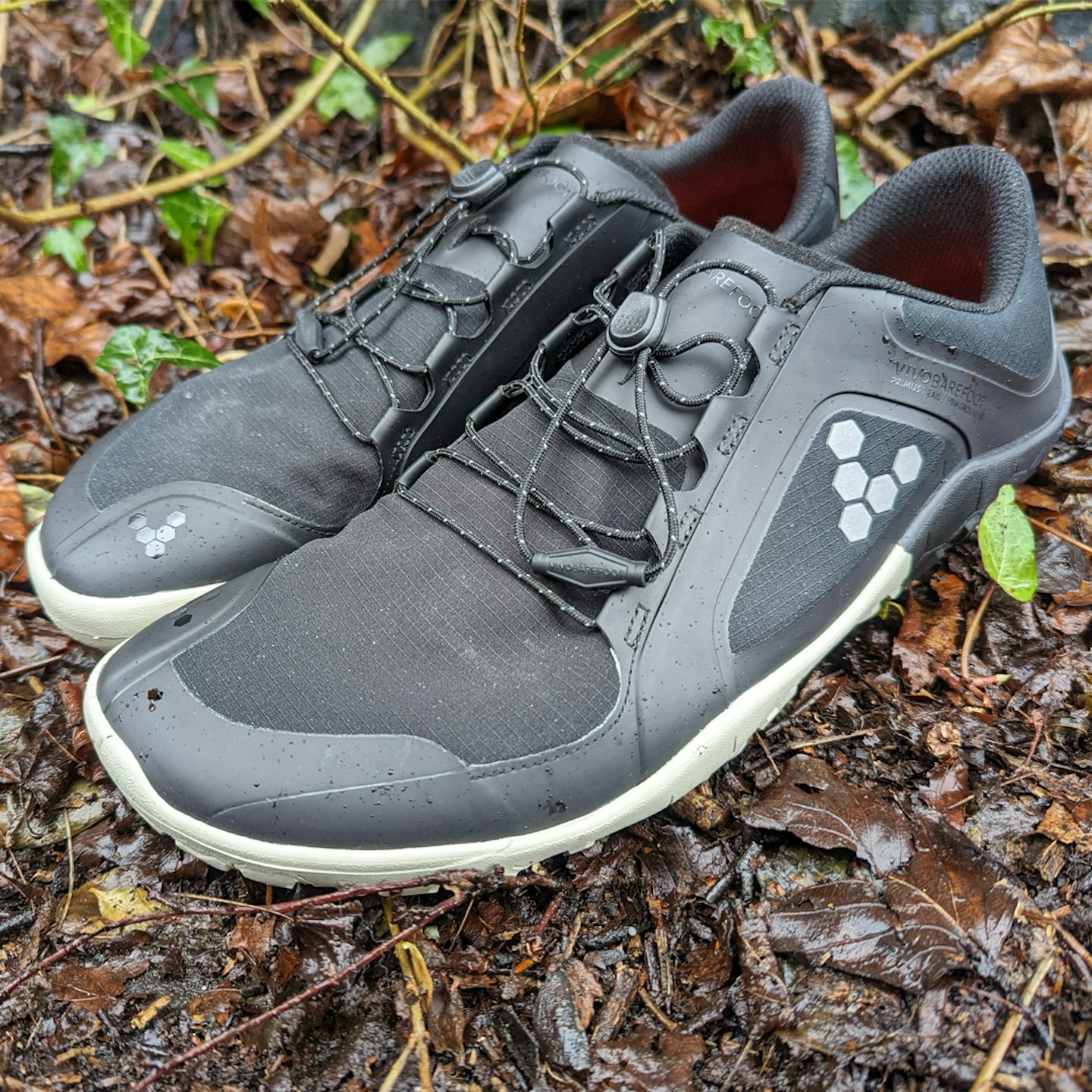 waterproof upper on the Vivobarefoot Primus Trail III All Weather minimalist trailrunning shoes