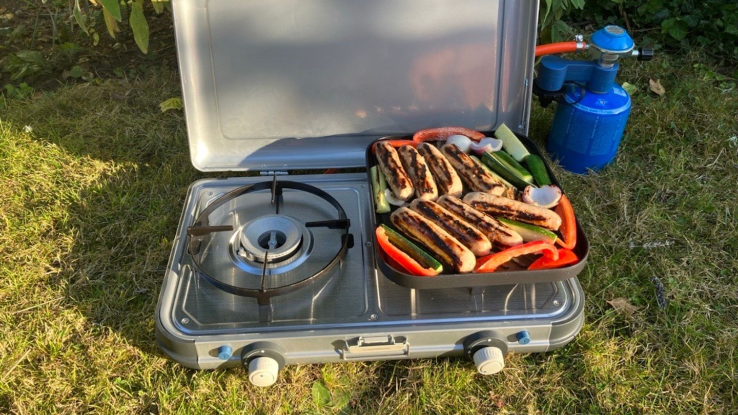 Campingaz grillandgo covered in sausages