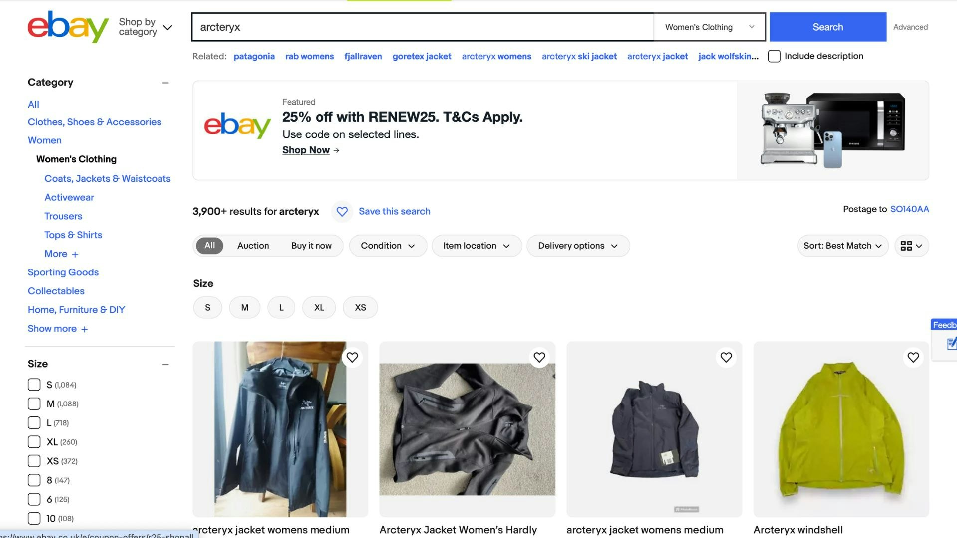 Screenshot showing Ebay screen