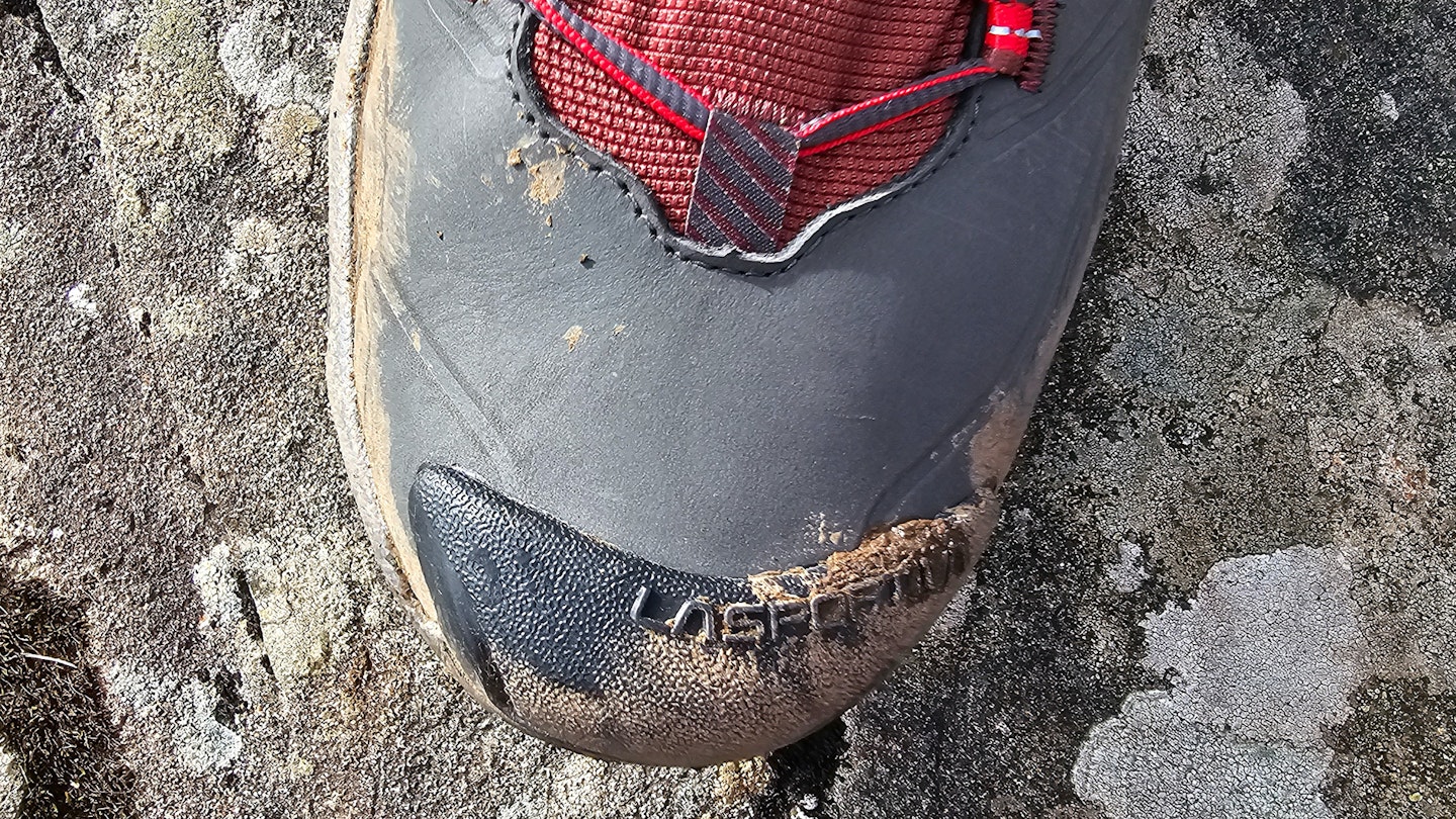 Toe box of La Sportiva Ultra Raptor II Leather GTX hiking shoes