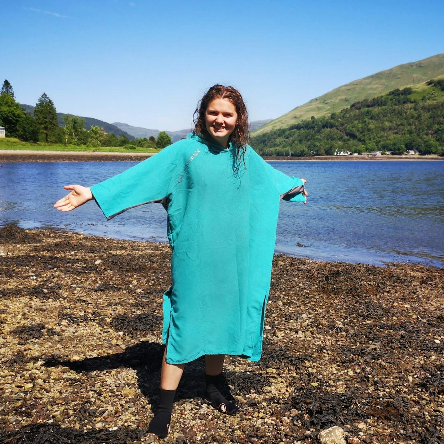 Fliss Wears the lifeventure changing robe