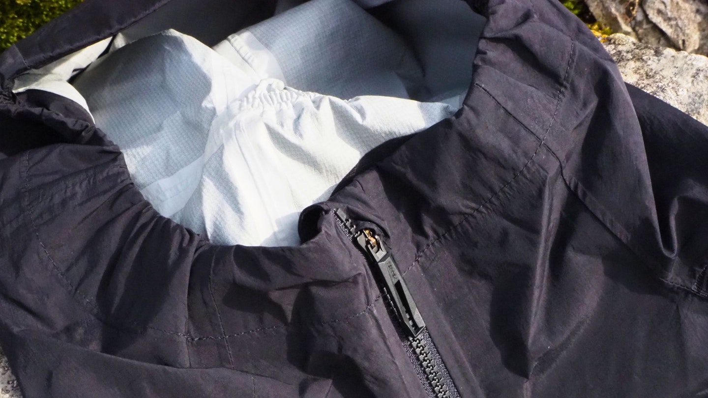 Closeup of Adidas TERREX Xperior Hybrid RAIN.RDY Jacket hood