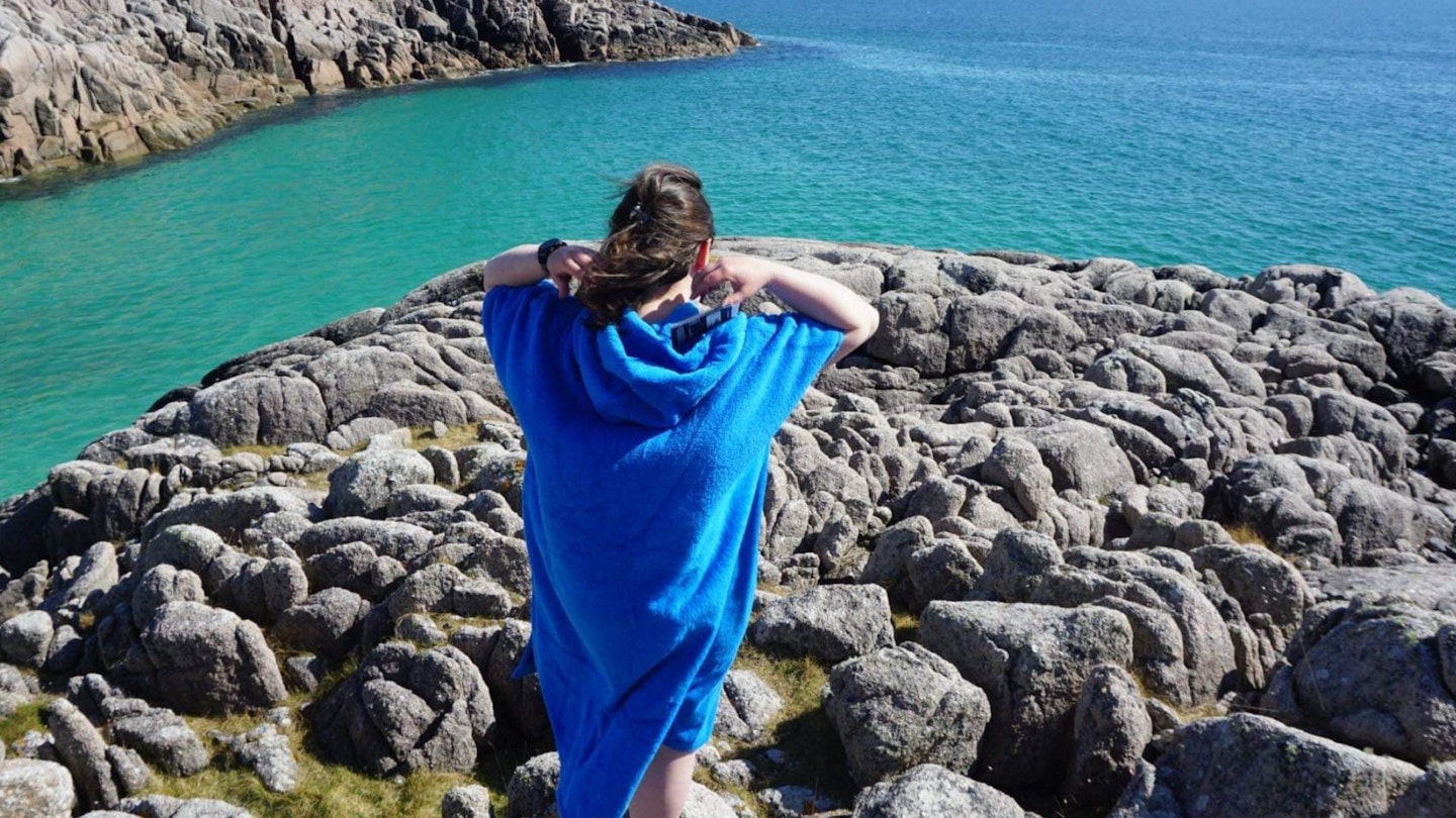 Finisterre changing robe modelled by Tigs