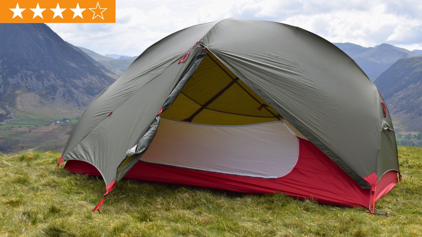 MSR Hubba Hubba NX 2-Person Backpacking Tent pitched on a hilltop with LFTO star ratings