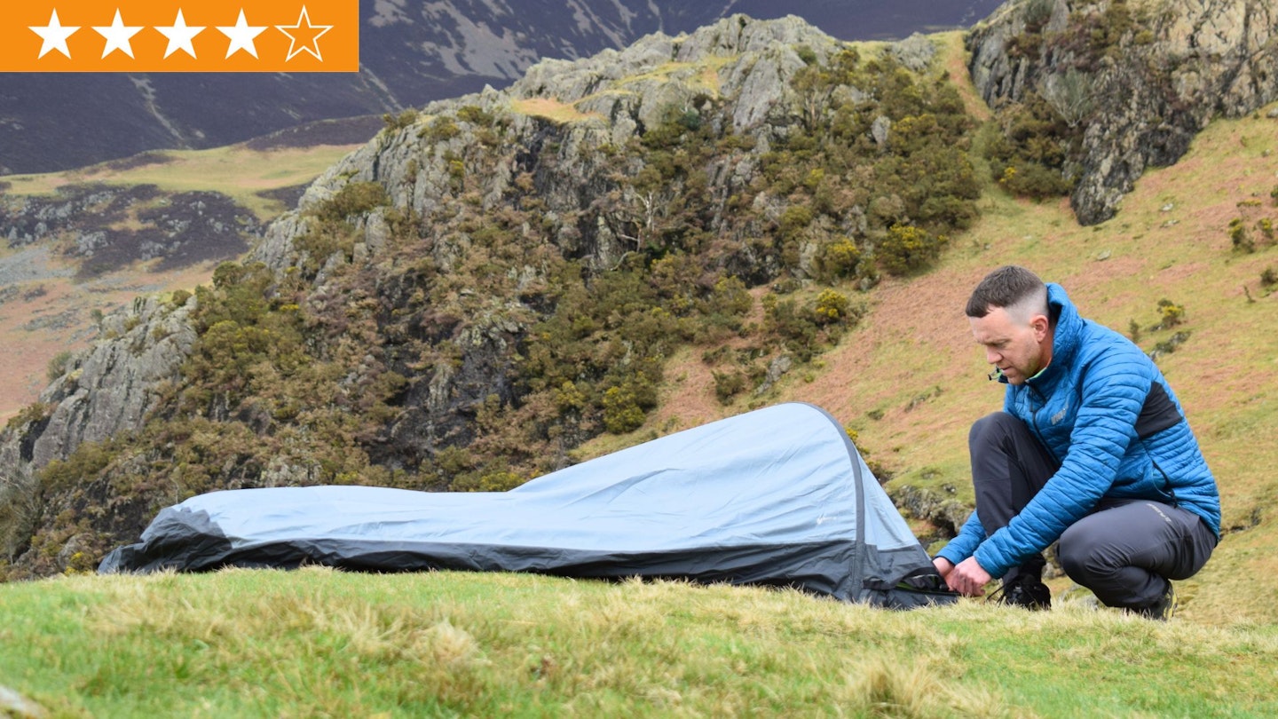 James Forrest pitching Outdoor Research Helium Bivy with LFTO star rating