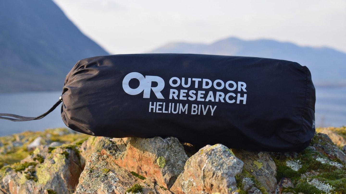 Outdoor Research Helium Bivy in its stuff sack
