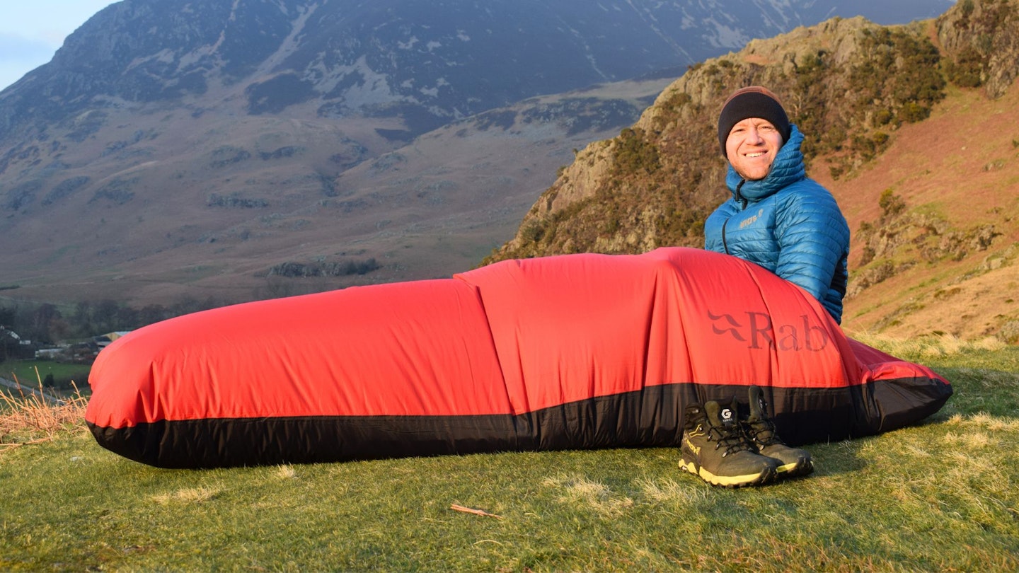 James Forrest camping with Rab Trailhead Bivi on a hillside