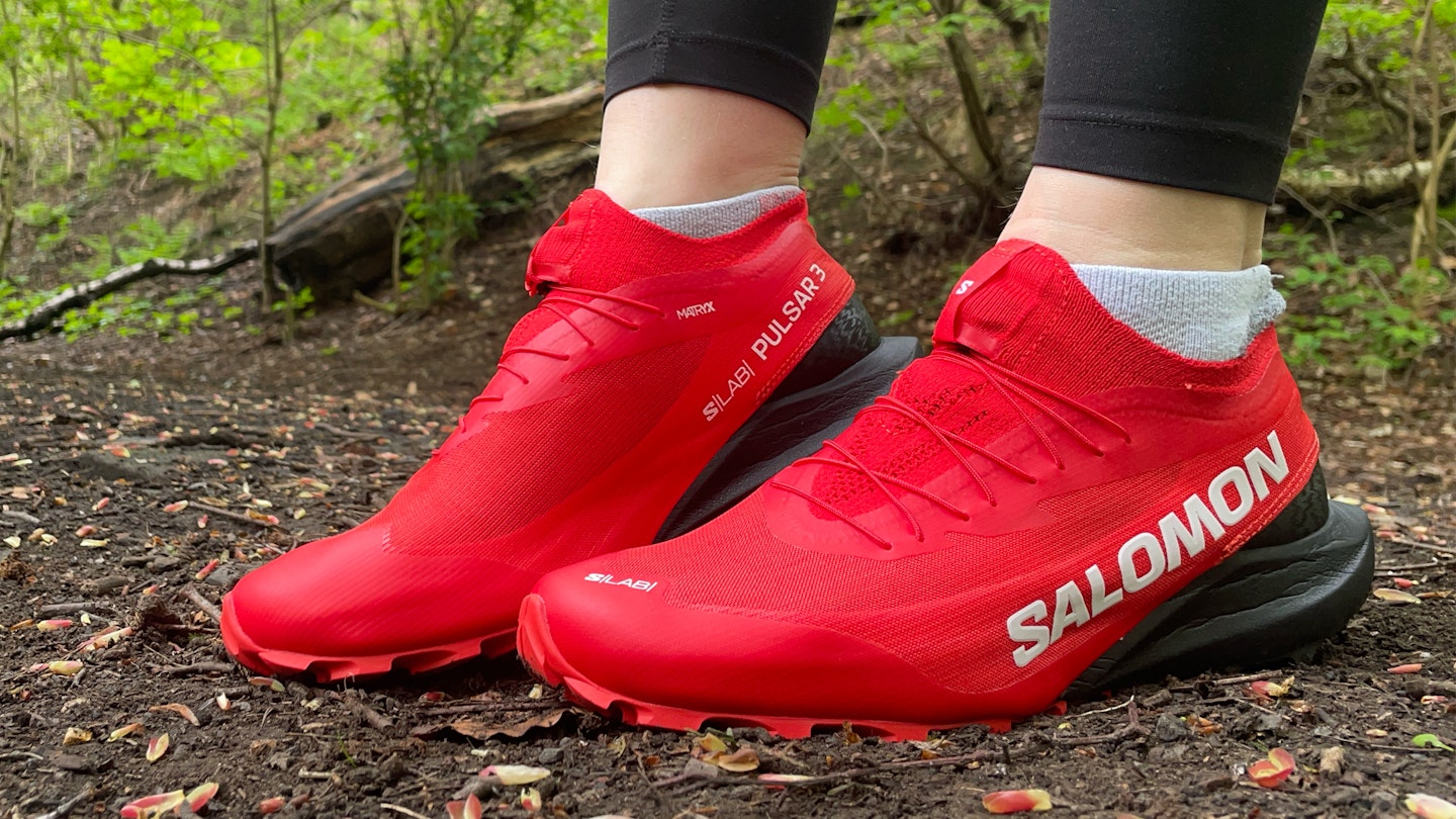 Salomon Pulsar 3 trail running shoes in the woods
