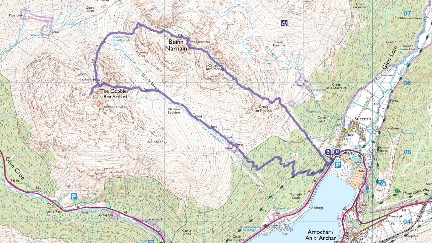 The Cobbler and Beinn Narnain route map