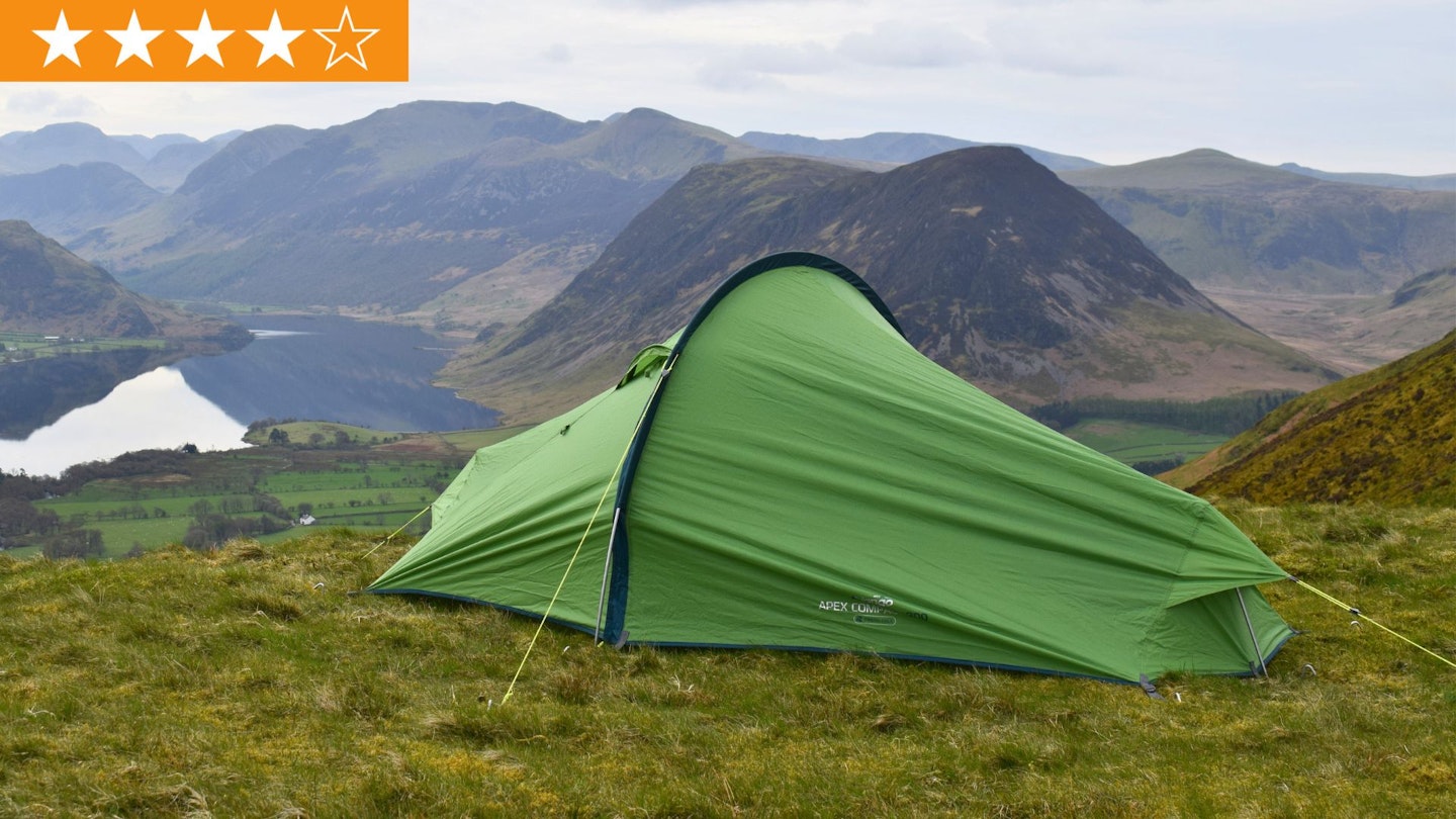 Vango Apex Compact 200 pitched on a hilltop with LFTO star ratings