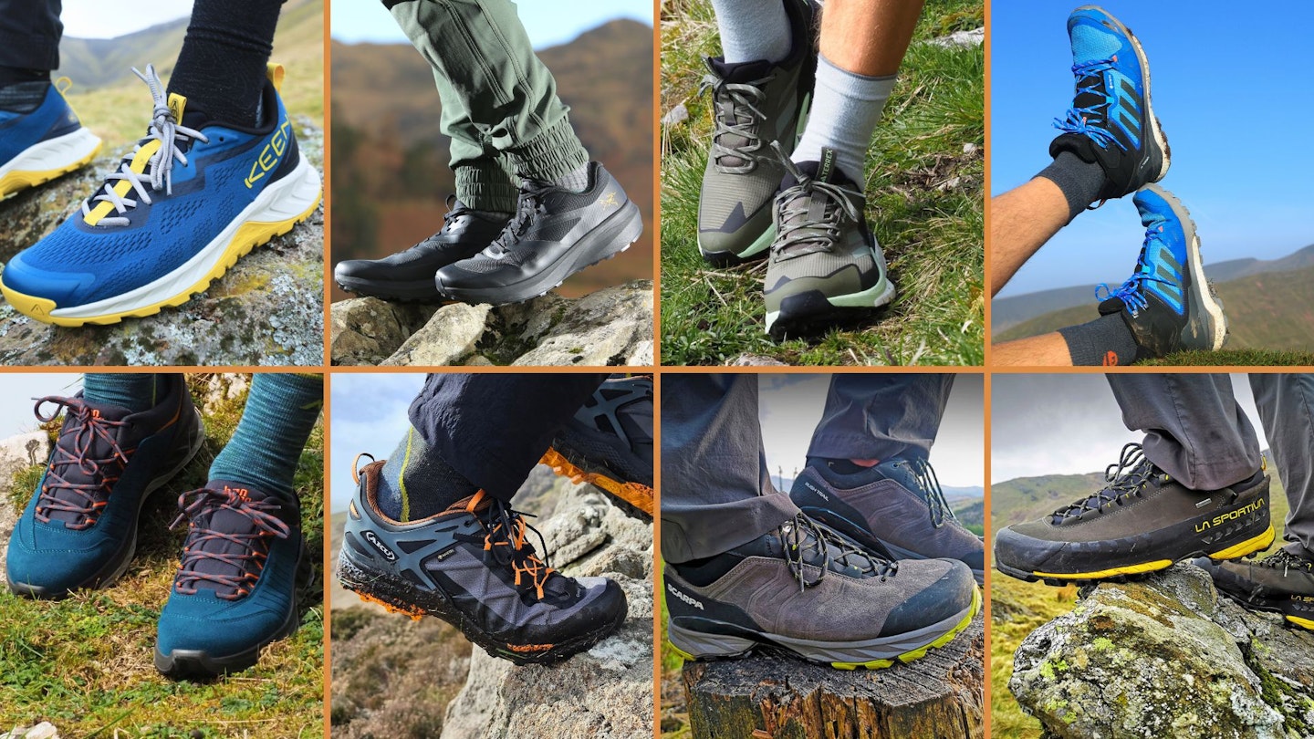 Eight different hiking shoes