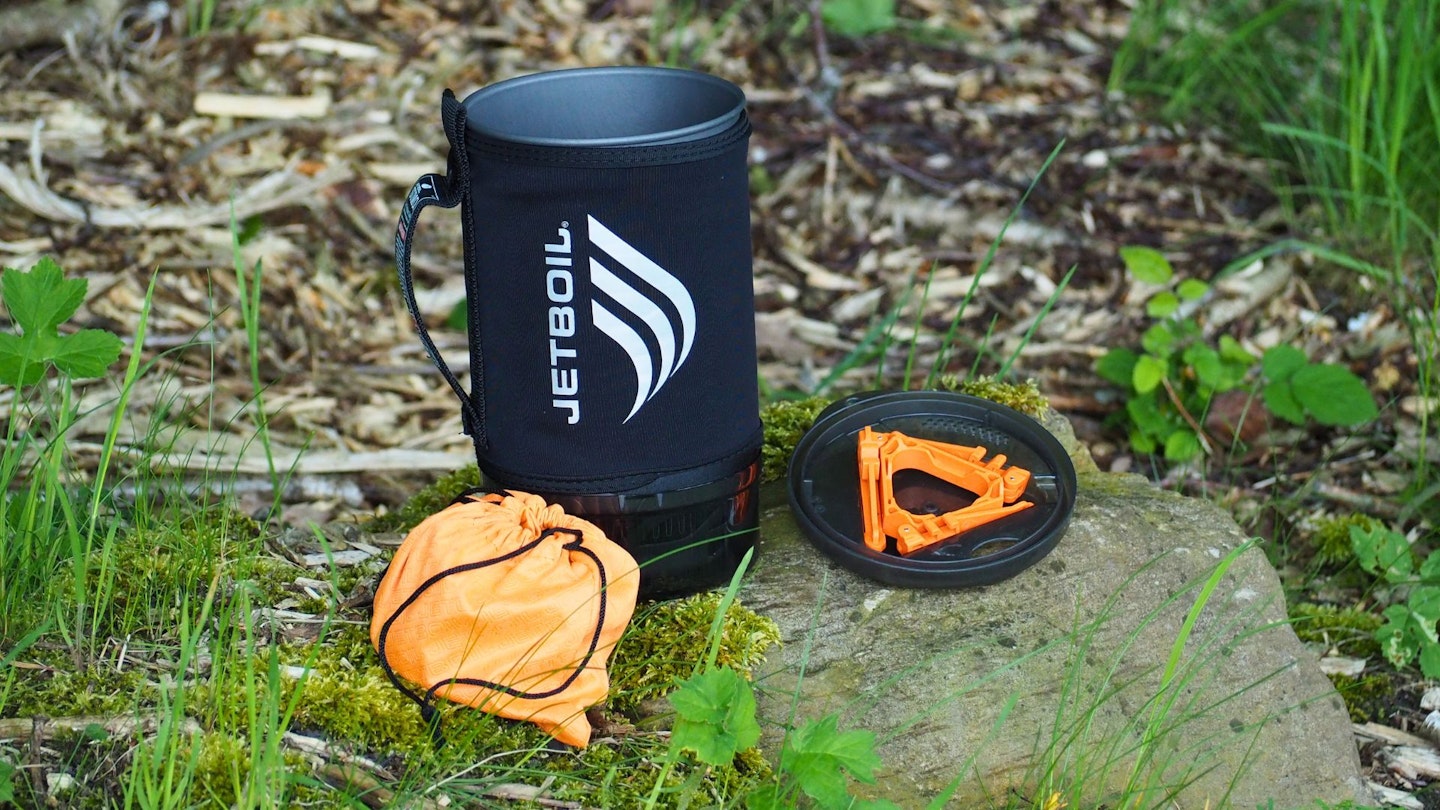 Jetboil SuMo with lid off and burner in storage bag