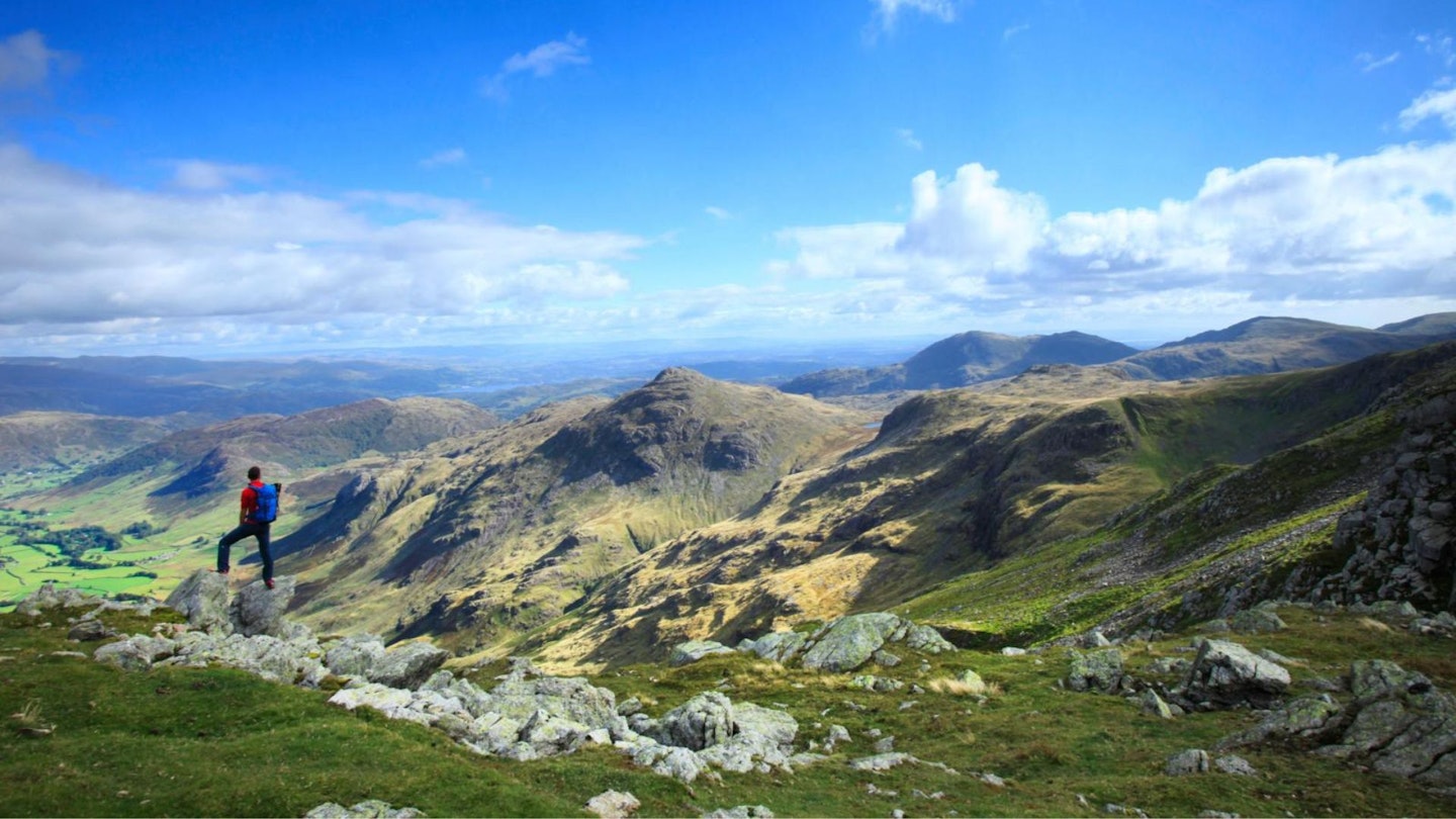 Looking over Pike of Blisco and Great Langdale from Crinkle Crags Lake District